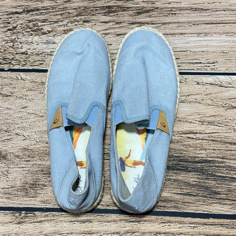OluKai Kaula Pa'a Kapa Shoes Women 9 Blue Espadrille Slip On 20449-NBNB